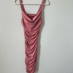 Pink Ruched Midi Dress
